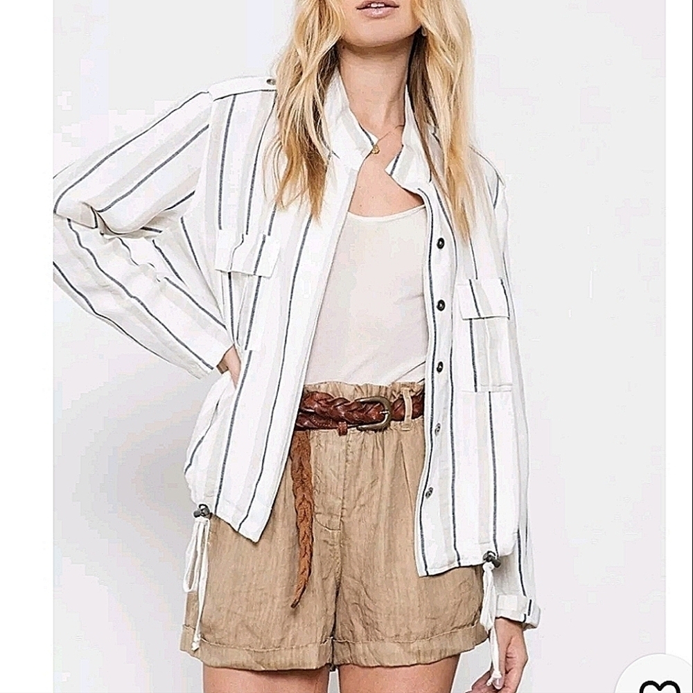 RAILS Rowen Coco Stripe Linen Blend Cargo Jacket-Size Medium